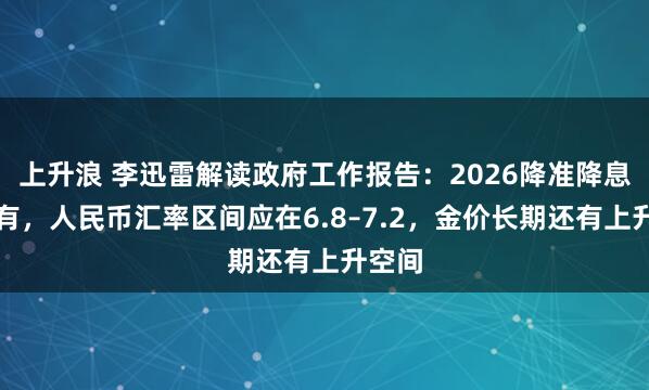 上升浪 李迅雷解读政府工作报告：2026降准降息都会有，人民币汇率区间应在6.8–7.2，金价长期还有上升空间