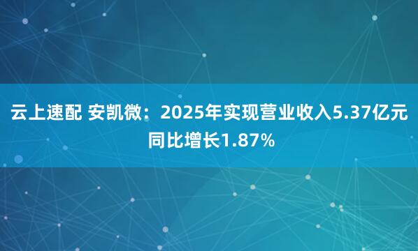 云上速配 安凯微：2025年实现营业收入5.37亿元 同比增长1.87%